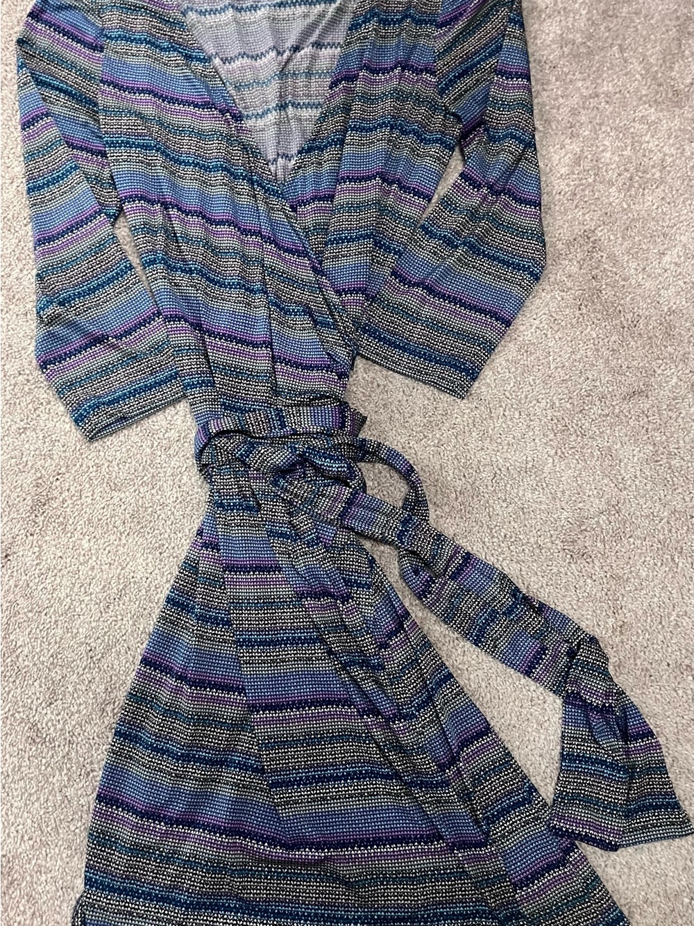 Striped Blue & Purple Maxi Wrap Dress with Belt